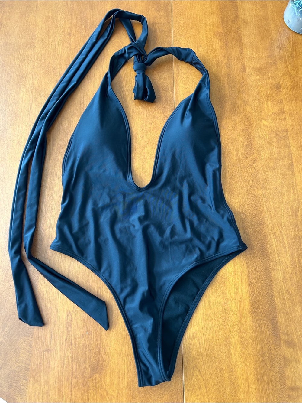 Black Plunge One-Piece Swimsuit